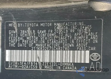 2005 Toyota Corolla Matrix Xr from USA, damaged, VIN 2T1KR32E75C482780